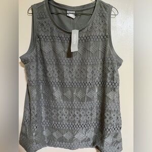 Chico’s Dark Green Laced Sleeveless Tank Top/Top NWTs